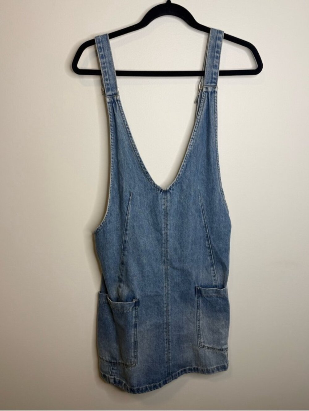 We The Free Light Blue Denim Pinafore Mini Dress overalls size xs